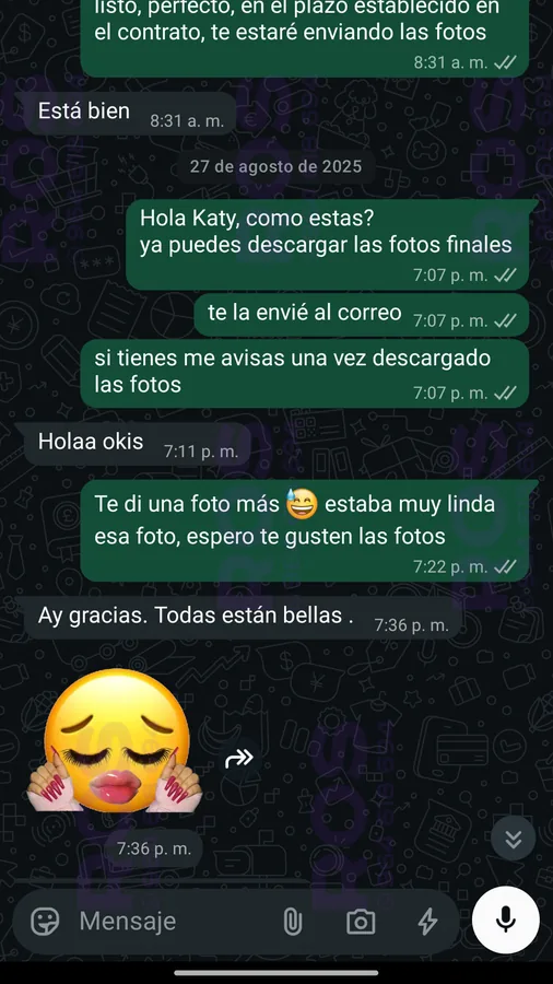 Captura de WhatsApp: familia agradece por su sesión de fotos